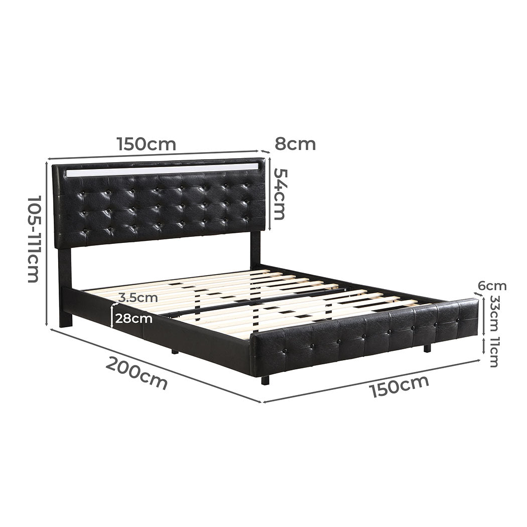 Levede Floating Bed Frame Double with Headboard LED Lights Mattress Base