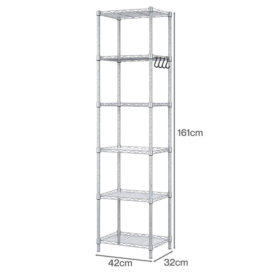Levede Shelving Unit Adjustable Rack 6 Tier 161cm Carbon Steel Laundry Silver
