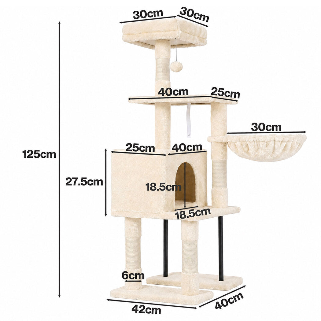 Pawz Cat Tree Cat Tower Multi-Level Cat Bed Cat Scratching Post 125cm Beige
