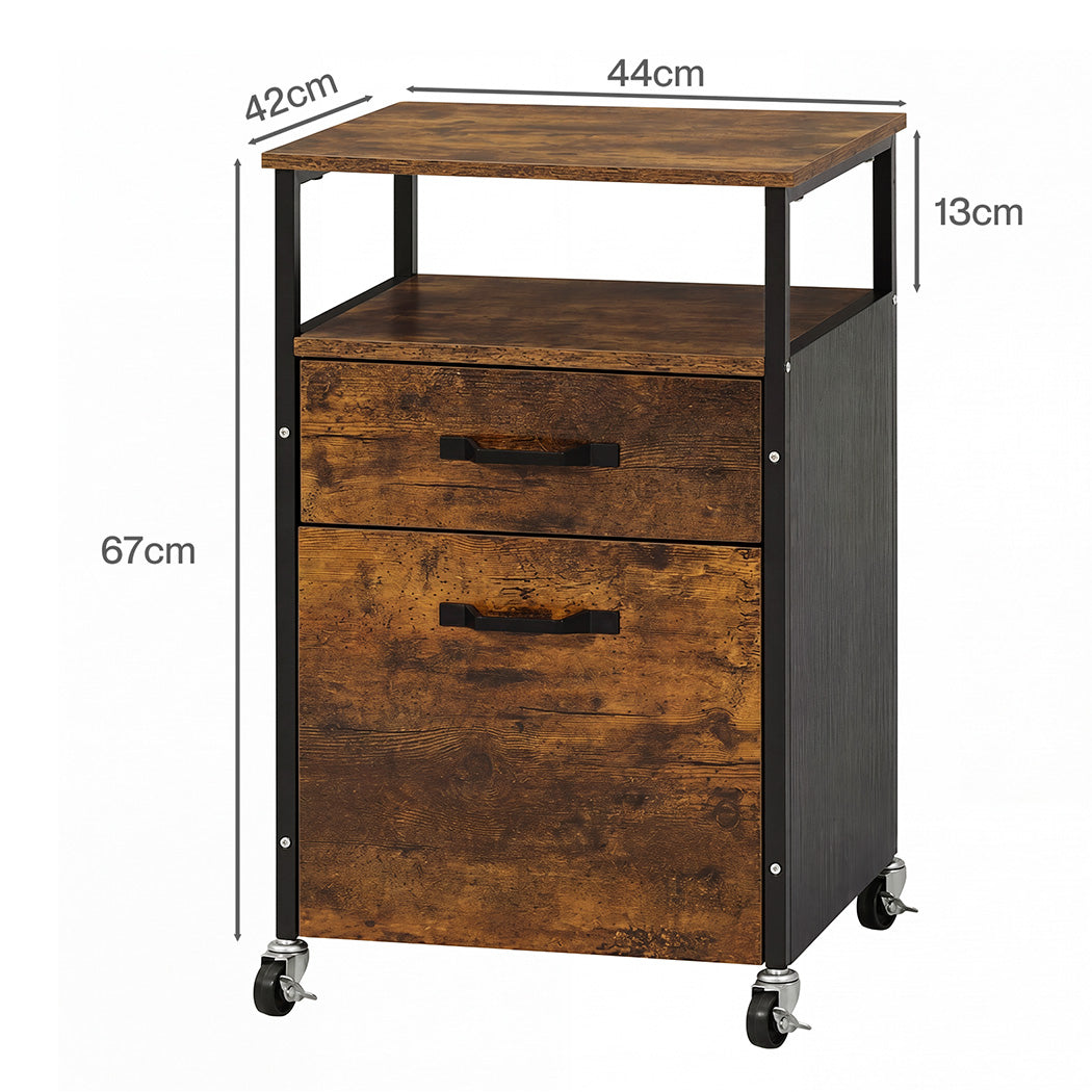Levede Filing Cabinet With Lockable Wheels And Printer Stand for Office Brown