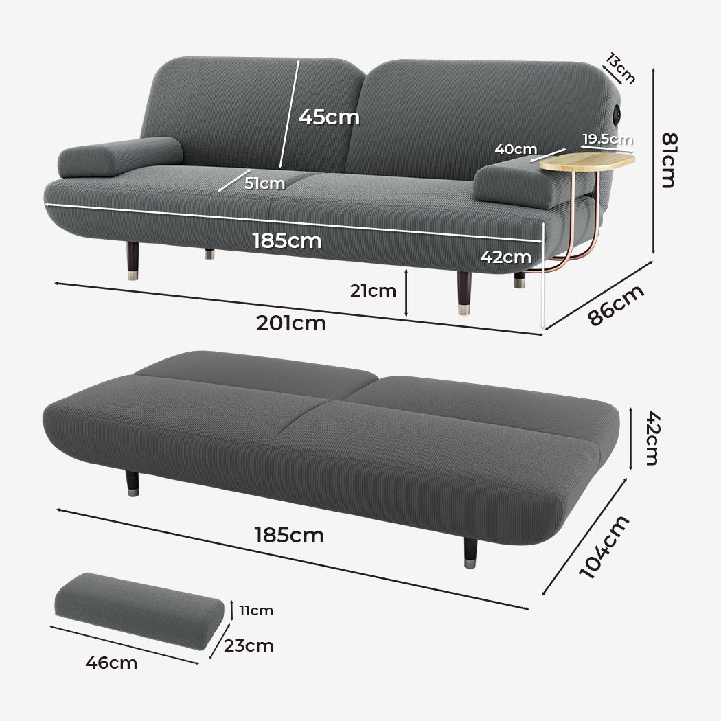 LEVEDE CONVERTIBLE SOFABED WITH USB CHARGE AND SIDE TABLE