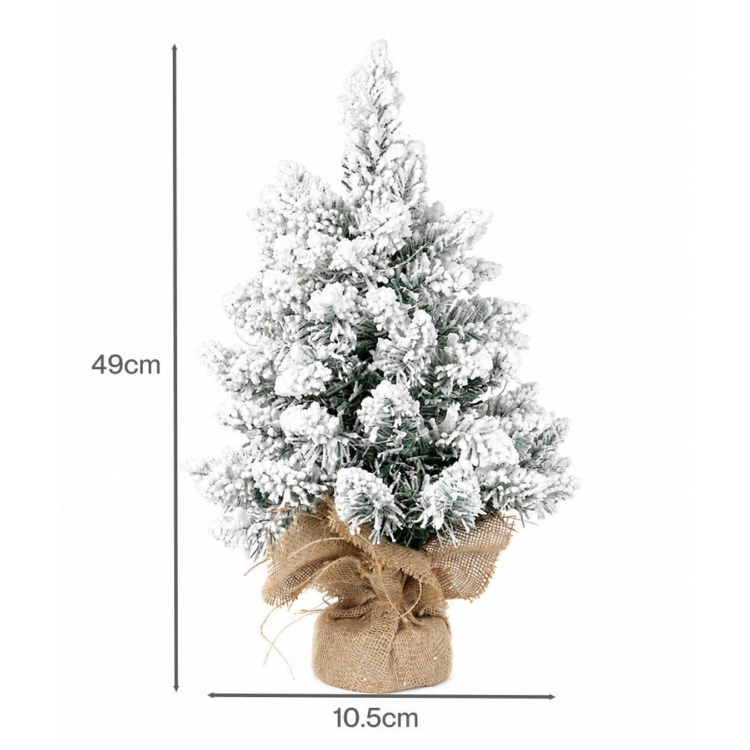 Santaco Christmas Tree 49cm Mini Christmas Tree LED Lights Snow Flocked PVC