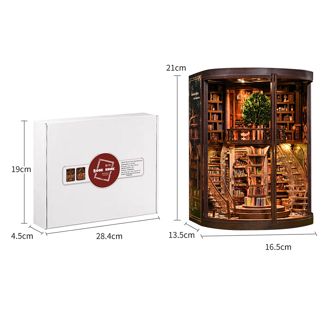 Bo Peep Book Nook Kit 356Pcs LED Miniature Library House For Bookshelf Walnut