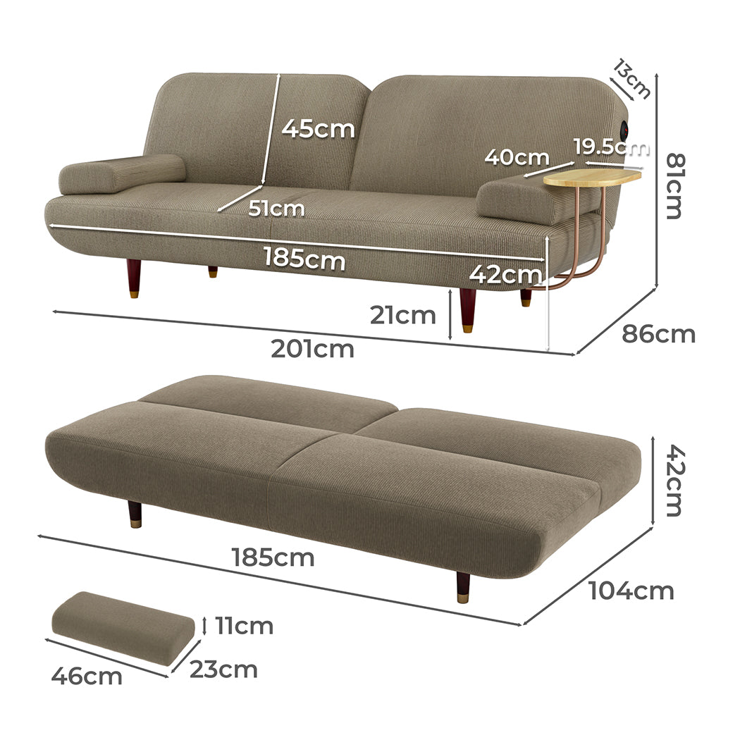 LEVEDE CONVERTIBLE SOFABED WITH USB CHARGE AND SIDE TABLE