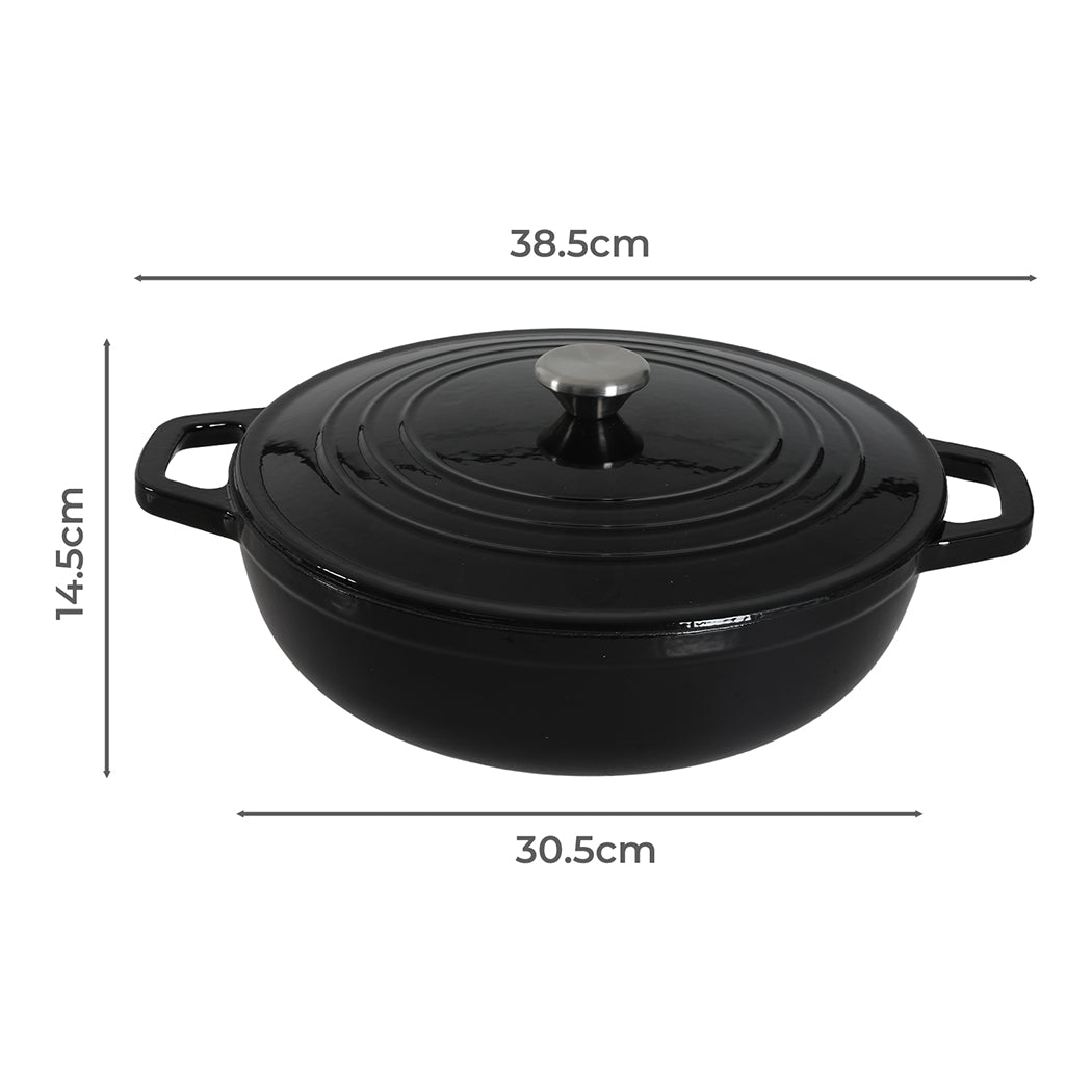 TOQUE Cast Iron Pot Dutch Oven Enameled Slow Cooking Bakeware Even Heat Black