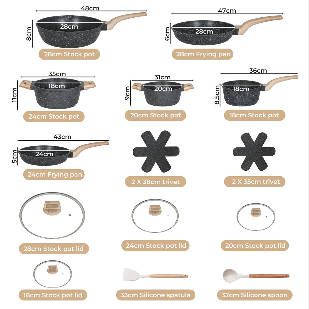 Toque 16-Piece Non Stick Cookware Set Kitchen Fry Pan