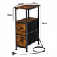 Levede Bedside Table Narrow Side Table with LED Charging Station Brown