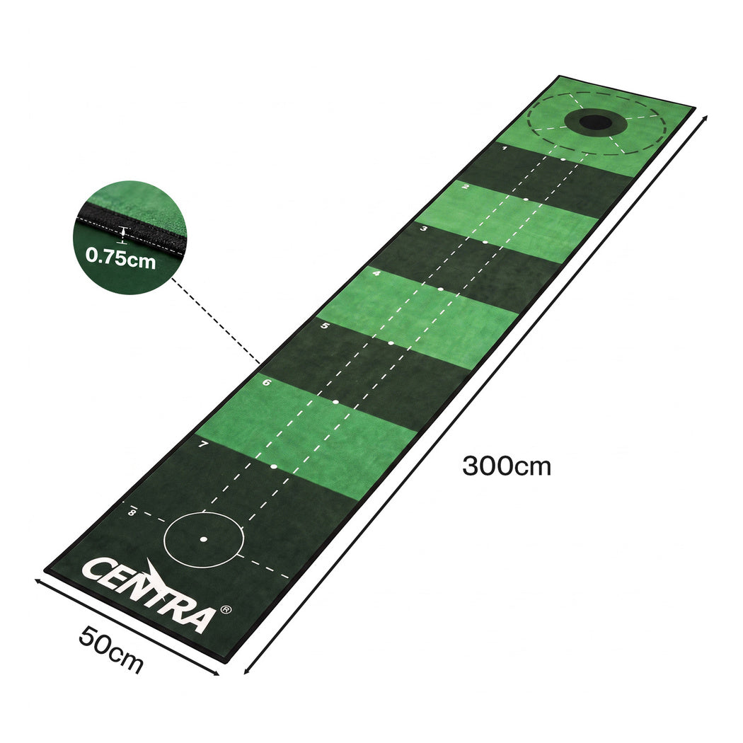 Centra Golf Putting Mat 3m Indoor Practice Non Slip Backing for Office Green