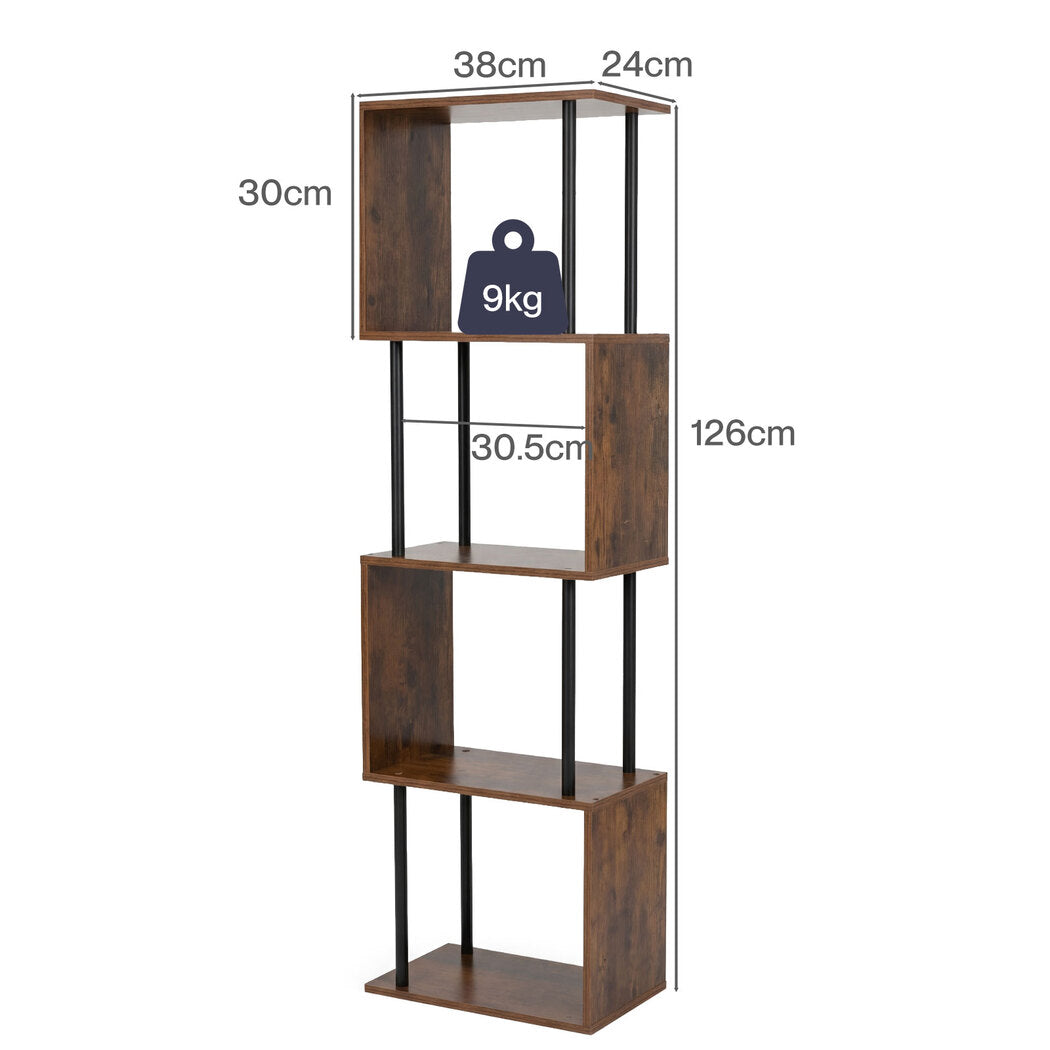 Levede Bookshelf 5 Tier Display Shelf Bookcase Storage Rack S-Shaped Anti-Tip