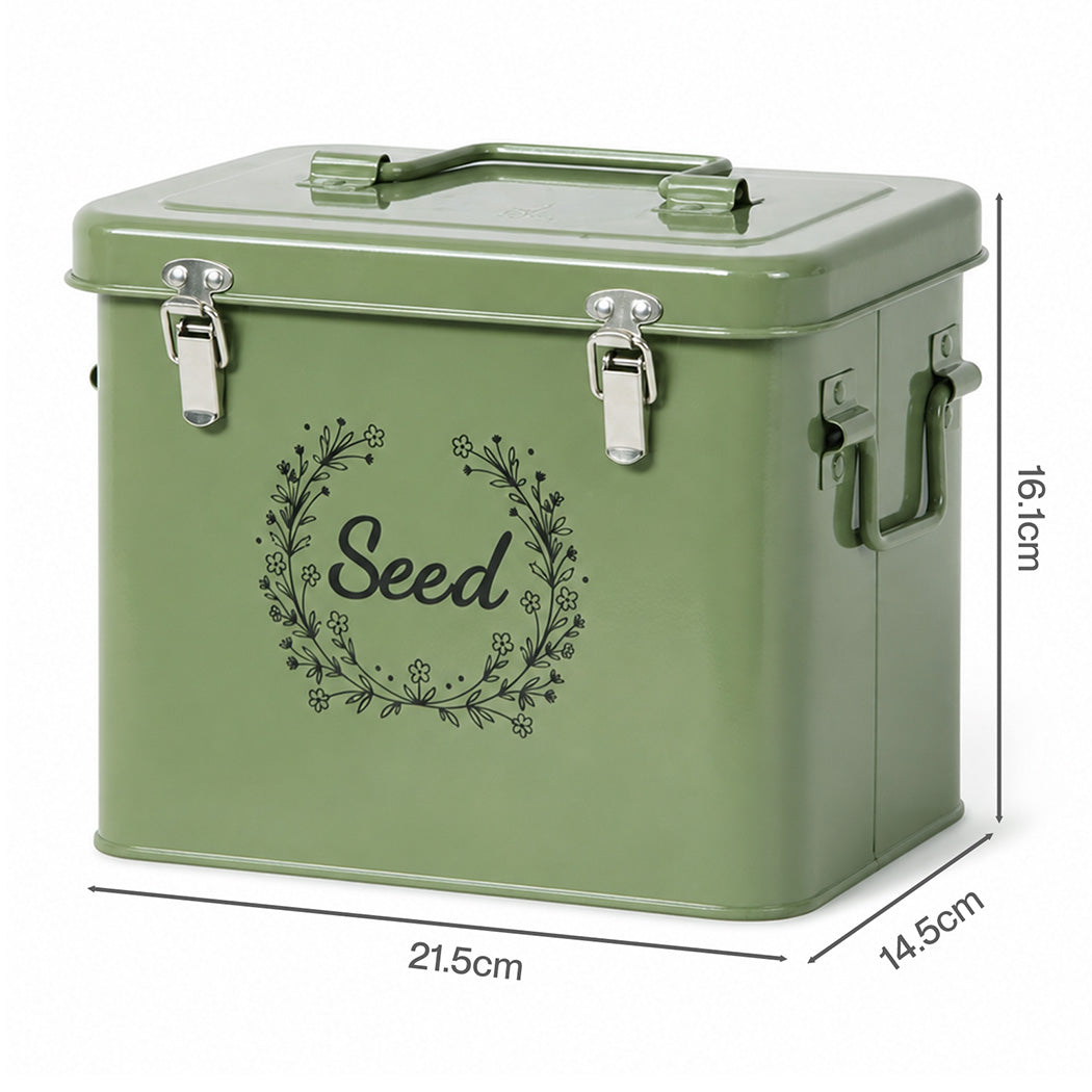 Toque Seed Storage Box Seed Organiser with 3 Compartments Metal Dark Green