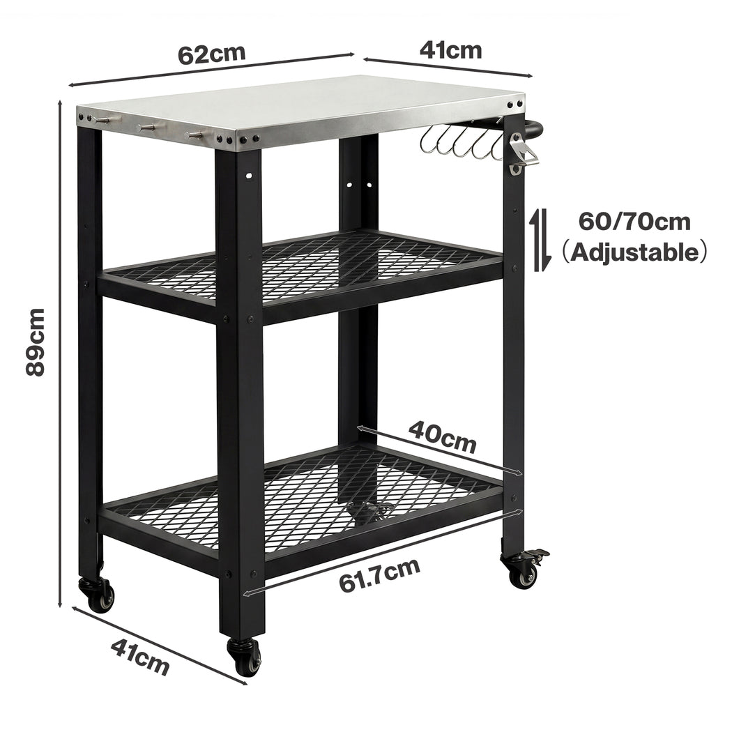 Levede Outdoor Kitchen Cart Mobile BBQ Grill Trolley Stainless Steel Prep Table