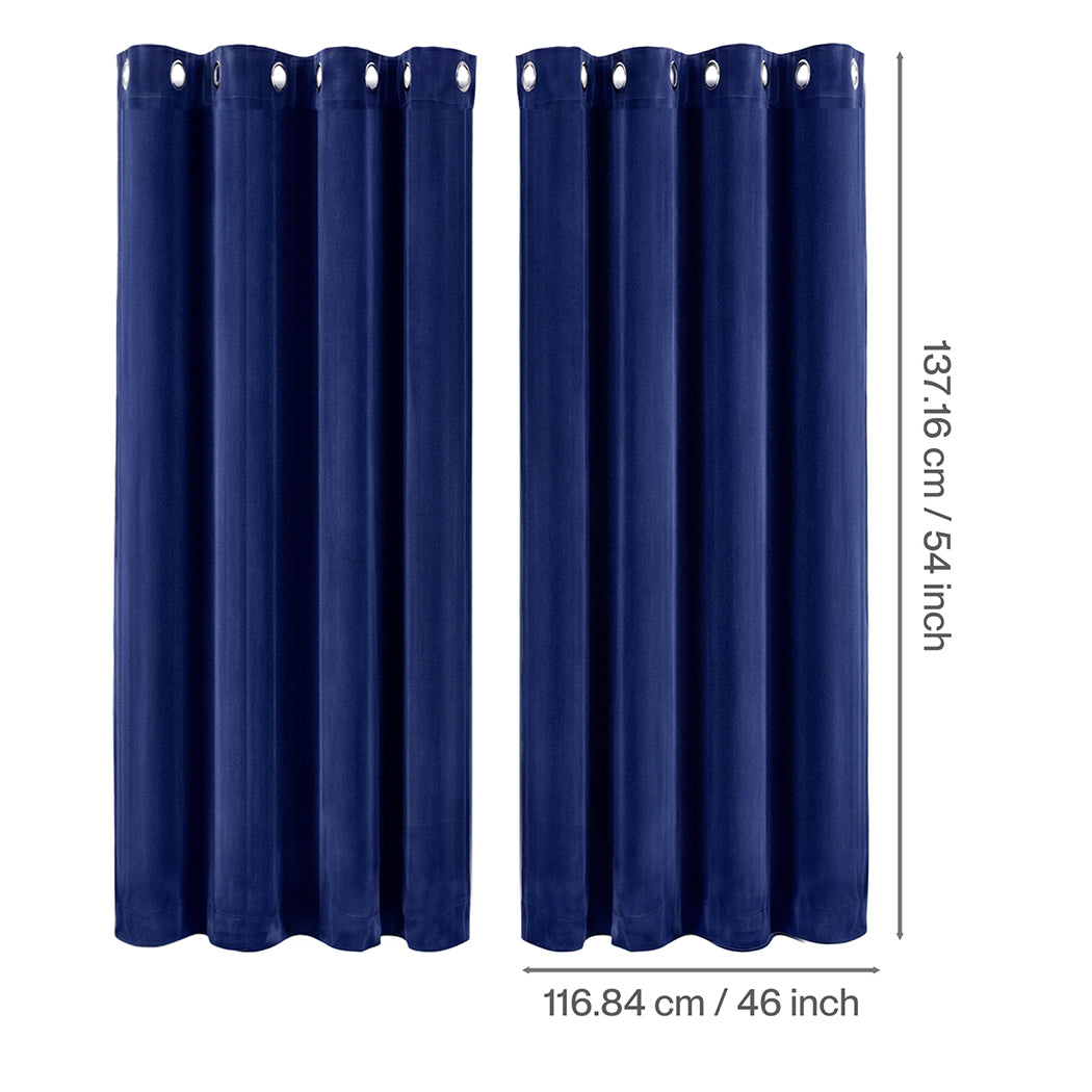 Marlow Thick Thermal Blackout Curtains Velvet 46x54 Inch Eyelet Ring Top Blue