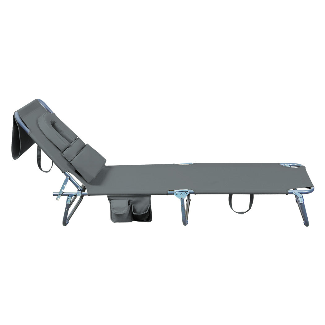 Levede Foldable Beach Lounge Chairs with Face Hole Grey