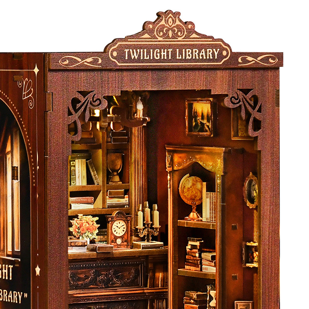 Bo Peep Book Nook Kit For Adults Miniature Bookstore Model with Warm LED Walnut