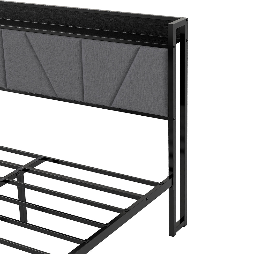 Levede Queen Bed Frame Steel Base with Headboard Grey