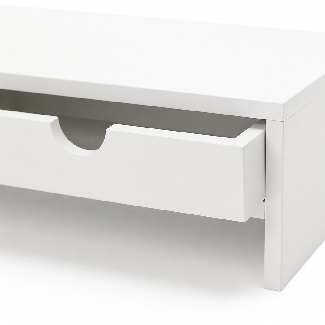 Levede Monitor Stand Riser with Dual Drawers 11cm Desk Shelf For Office White
