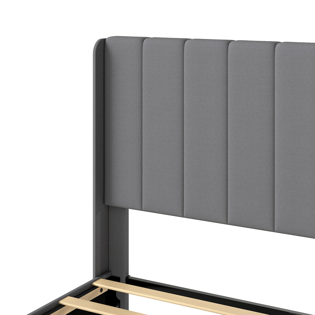 Levede Metal Wooden Bed Frame Queen Panel Plush Upholstered Soft Headboard Grey