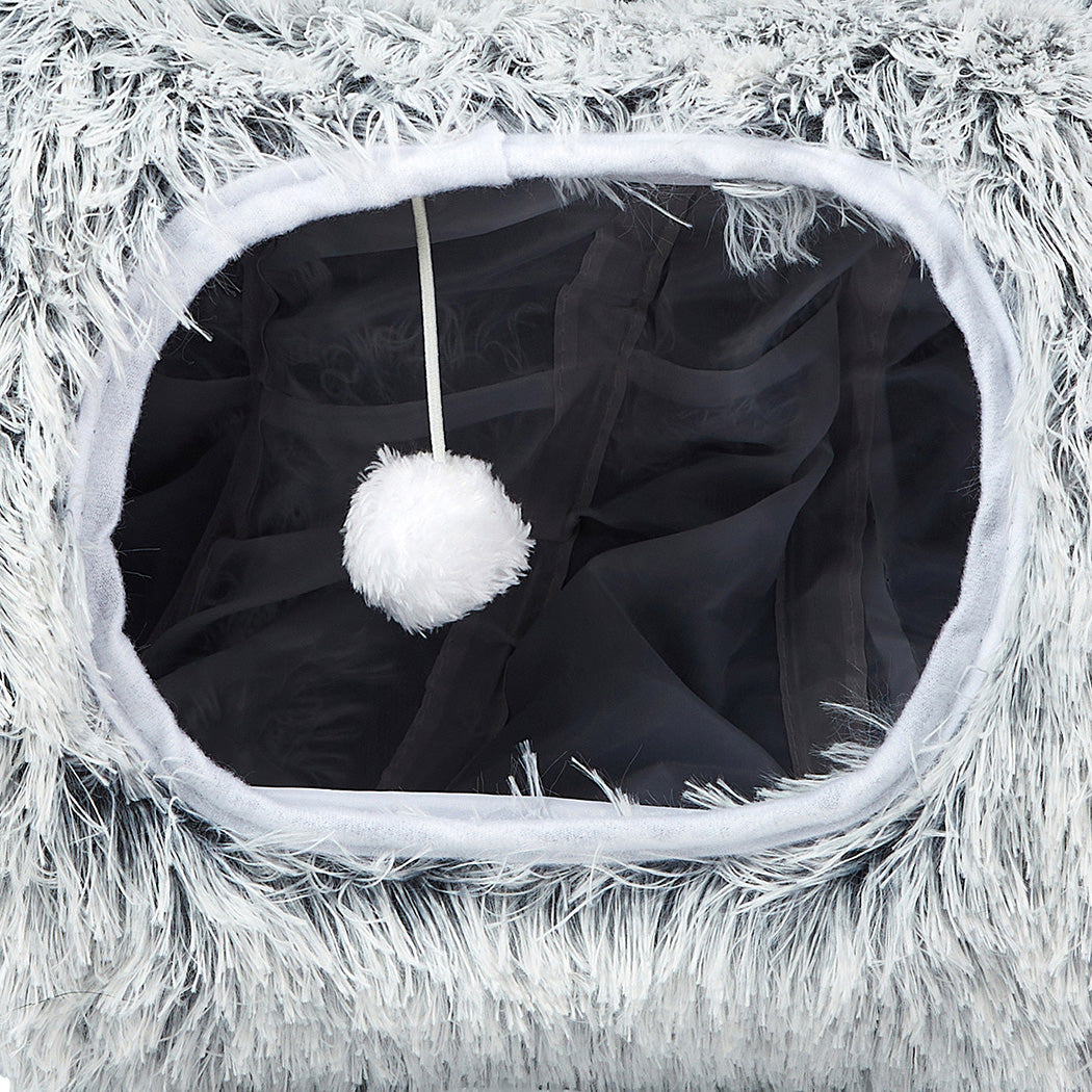 Pawz Cat Tunnel Foldable Fluffy Plush Play Tube Grey