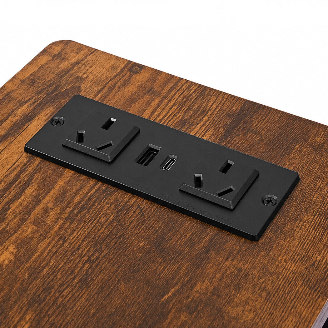 Levede Bedside Table Narrow Side Table with LED Charging Station Brown