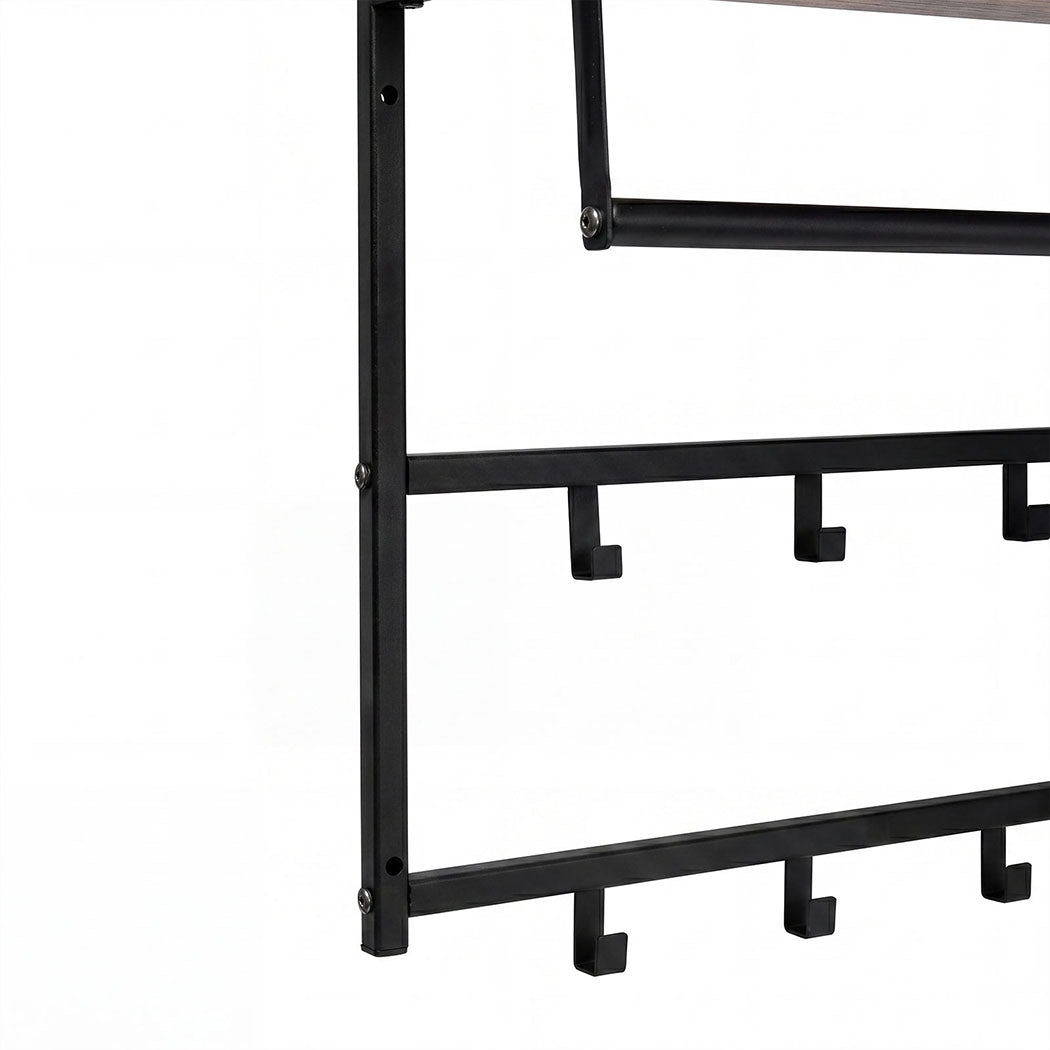 Levede Floating Shelves 10kg Wall Shelf Hooks Coat Rack Metal Wood Black