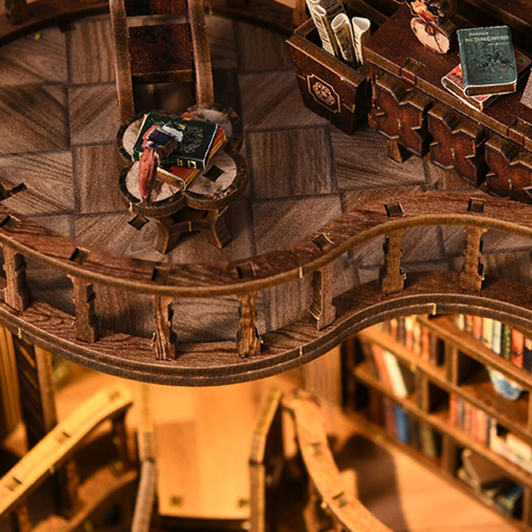 Bo Peep Book Nook Kit DIY Vintage Library with Warm LED 3D Wooden Puzzle Walnut