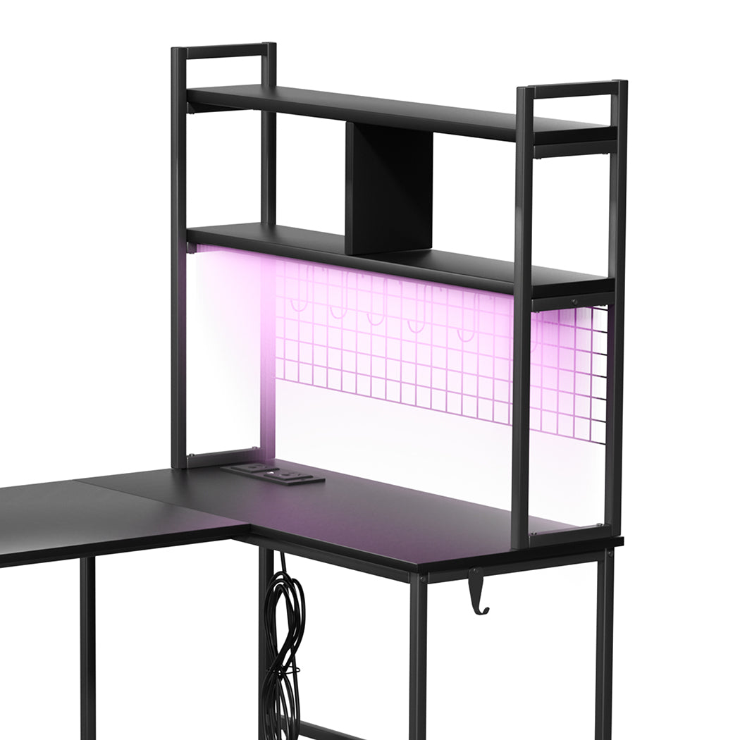 Levede L Shaped Gaming Desk with LED Lights Black