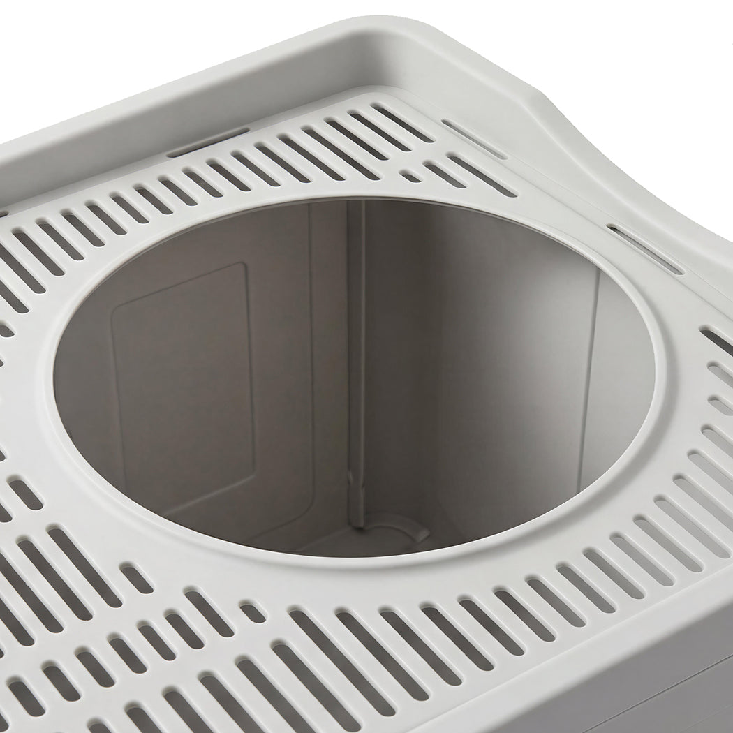 Pawz Large Cat Litter Box Foldable Top Entry Covered Litter Tray Scoop Grey