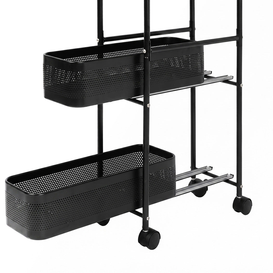 Levede 5 Tier Storage Trolley Slim With Pull Out Drawers For Home Kitchen Black