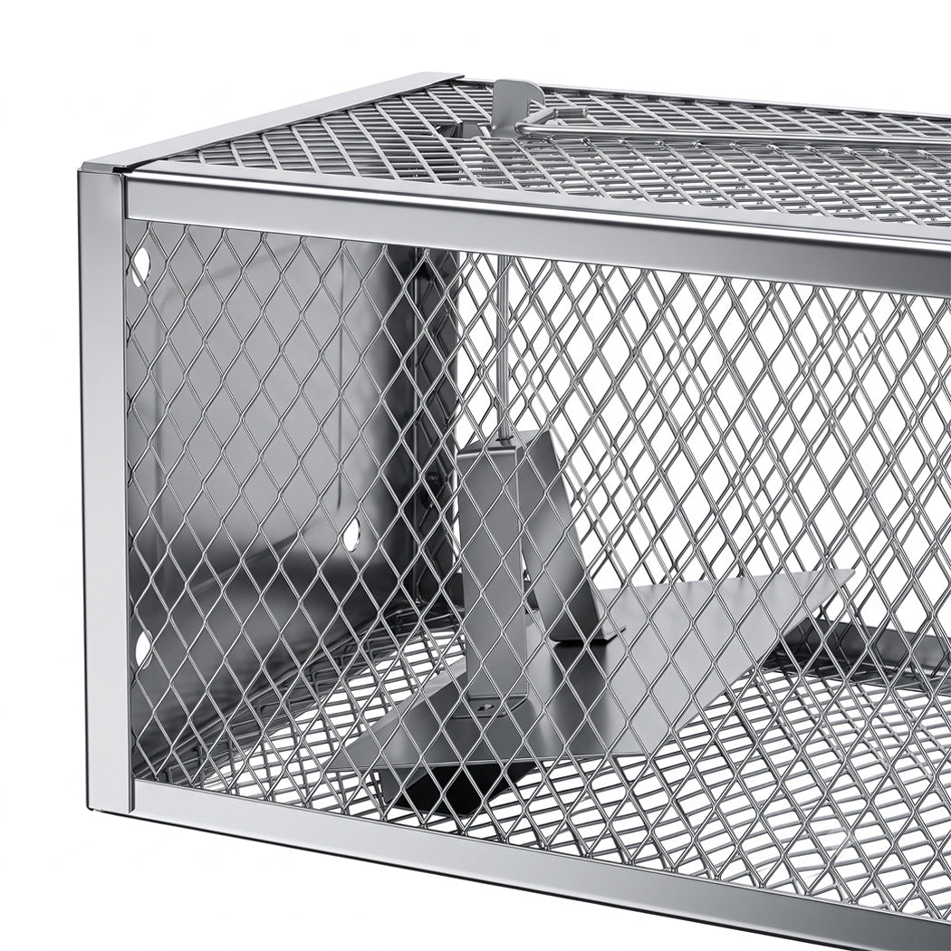 Toque Mouse Trap Humane Live Catch Rat Cage Reusable Zinc Iron Garage Silver 2pc