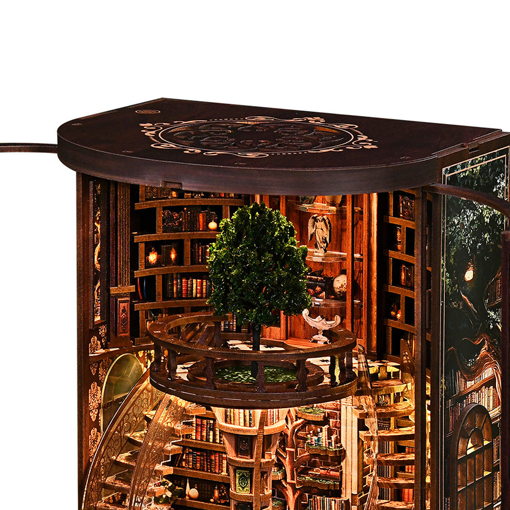 Bo Peep Book Nook Kit 356Pcs LED Miniature Library House For Bookshelf Walnut