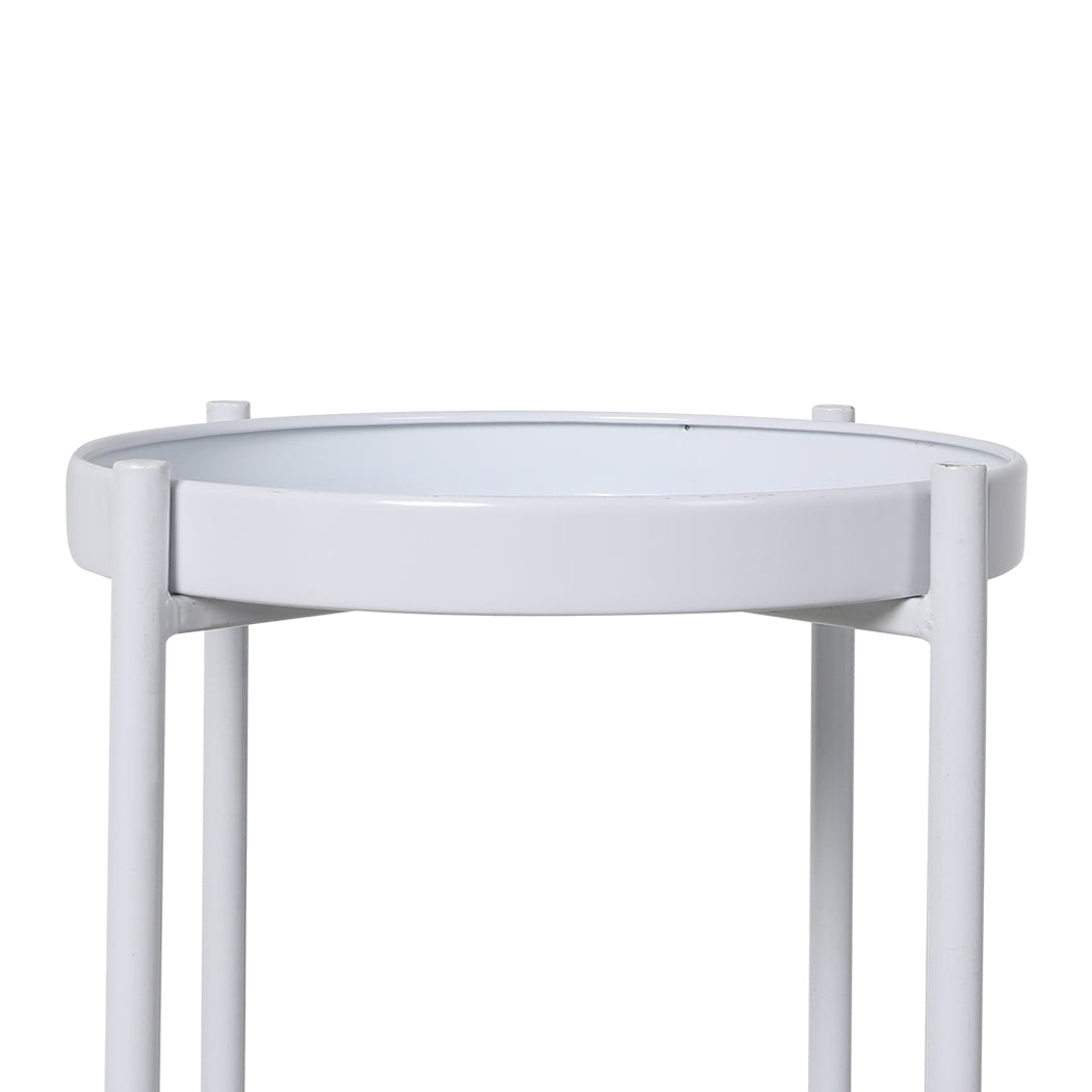 Levede 2 Tiers Plant Stand Metal Flower White Medium