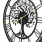 Yezi Wall Clock 40cm Vintage Tree Design Silent Quartz Iron Wood Black