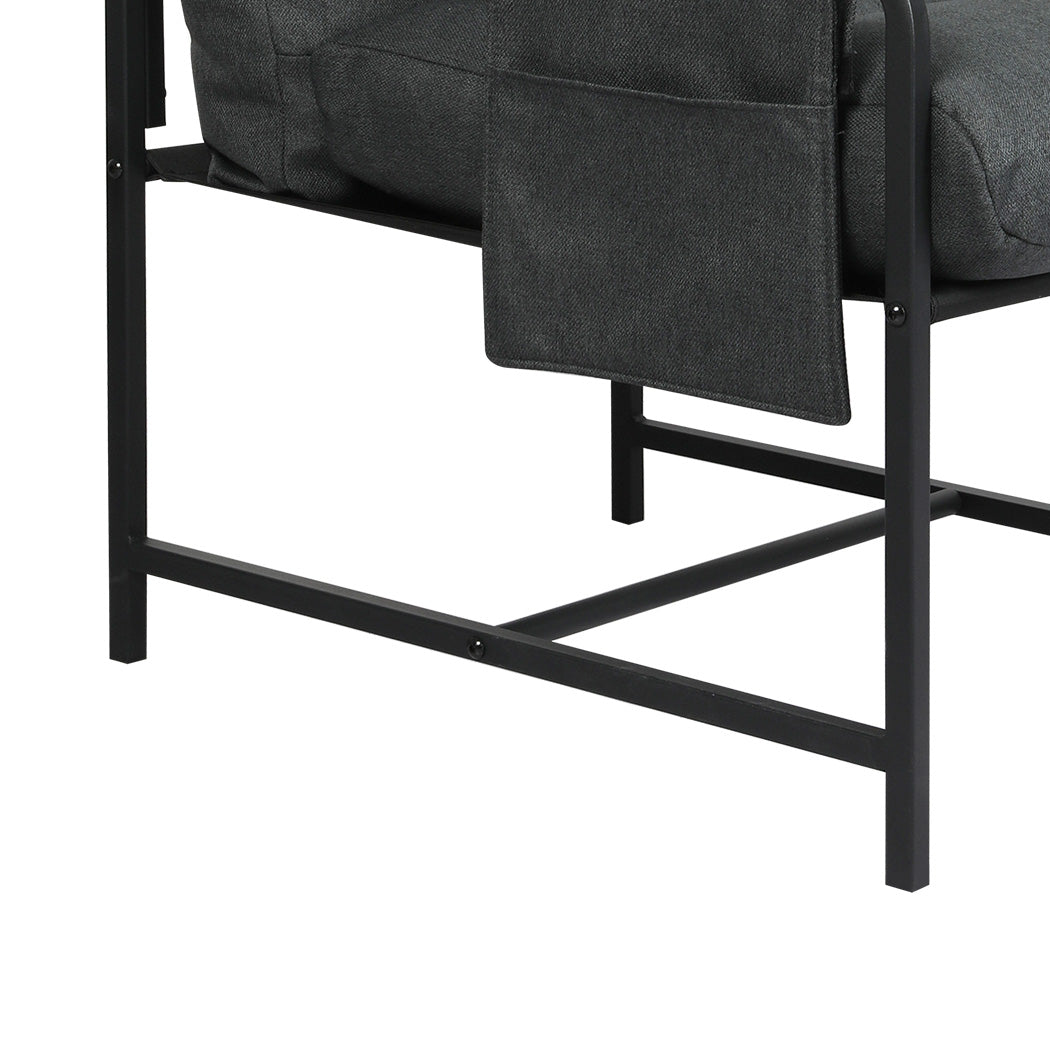 Levede Metal Framed Lounge Chair Linen in Dark Grey