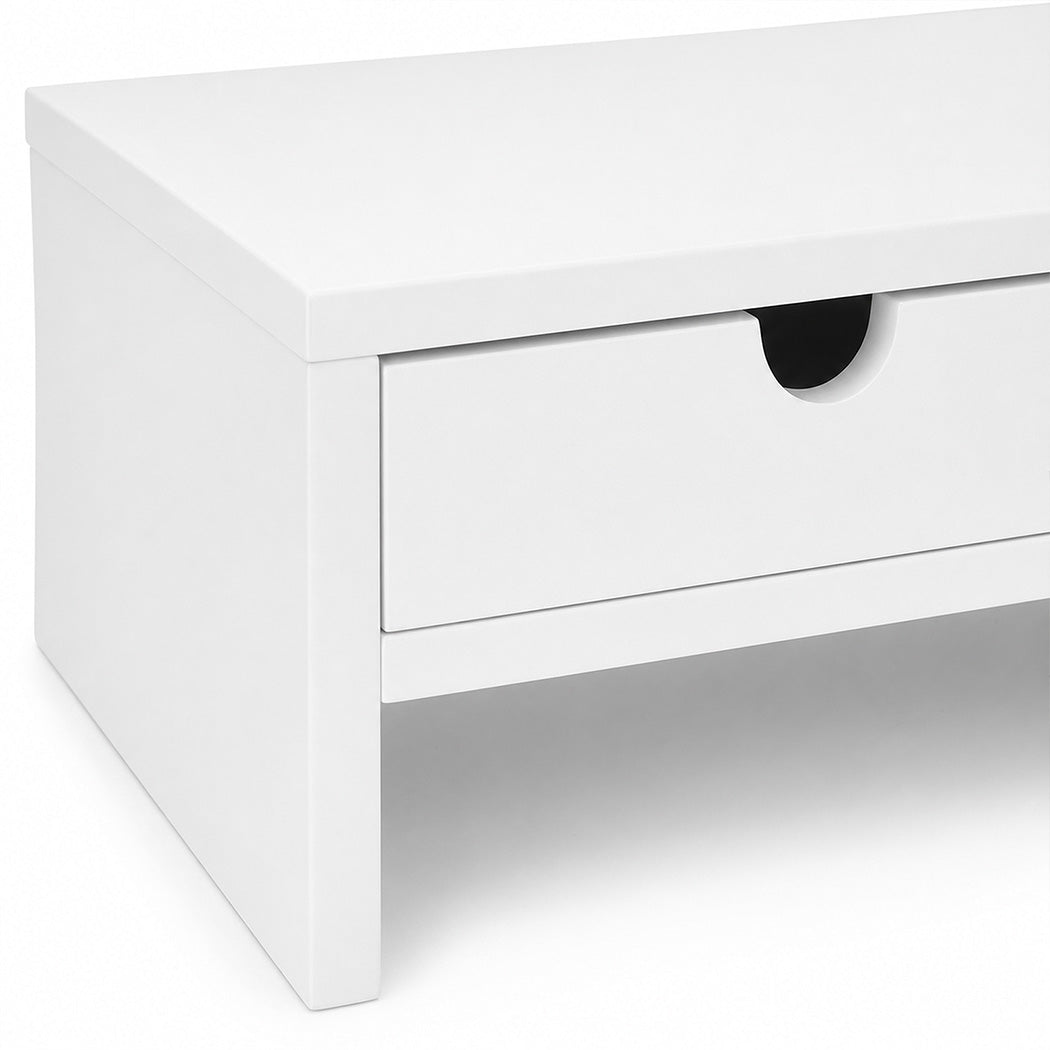 Levede Monitor Stand Riser with Dual Drawers 11cm Desk Shelf For Office White