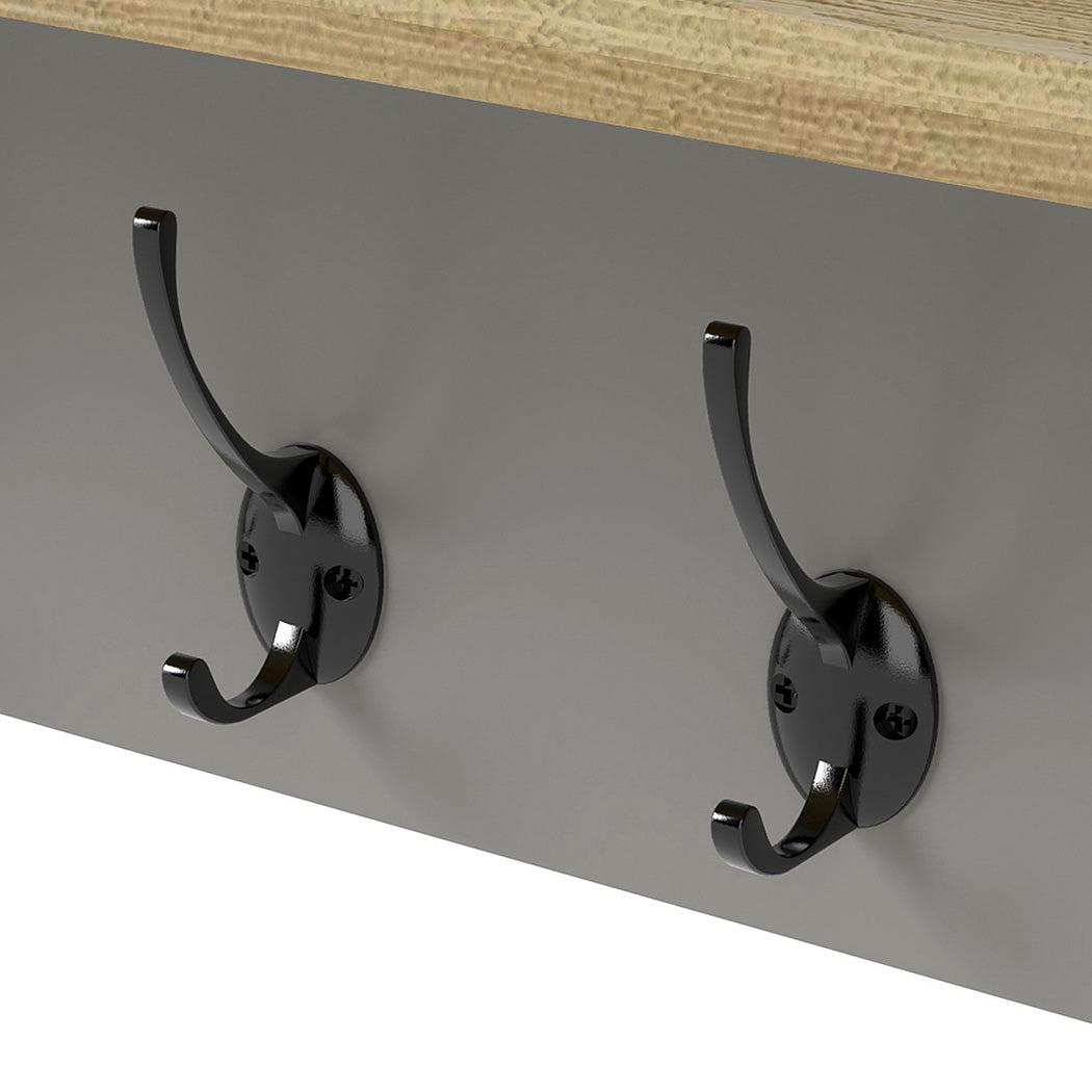 Levede Coat Rack Wall Mounted Shelf 7 Double Hooks Storage Entryway Hallway Grey