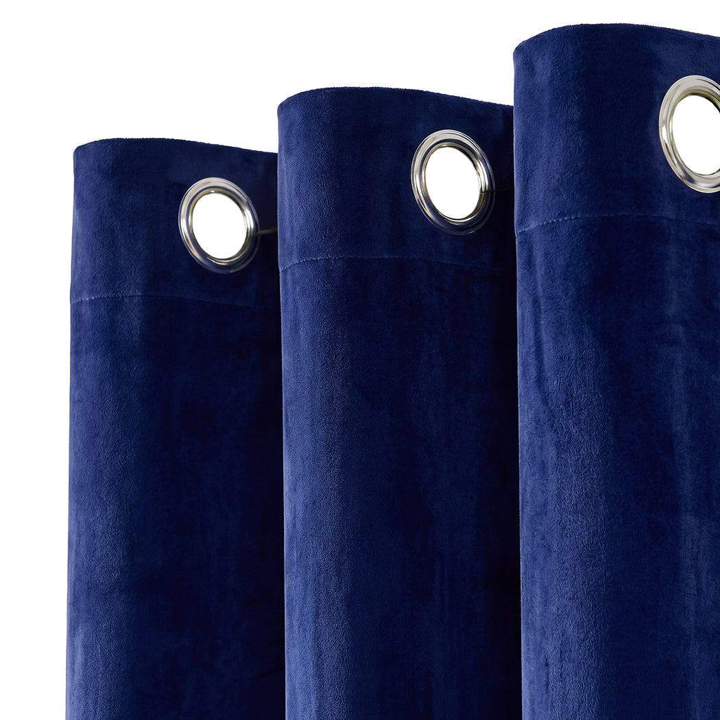 Marlow Blackout Curtains 2 Panels Velvet Room Darkening Eyelet Curtains Blue
