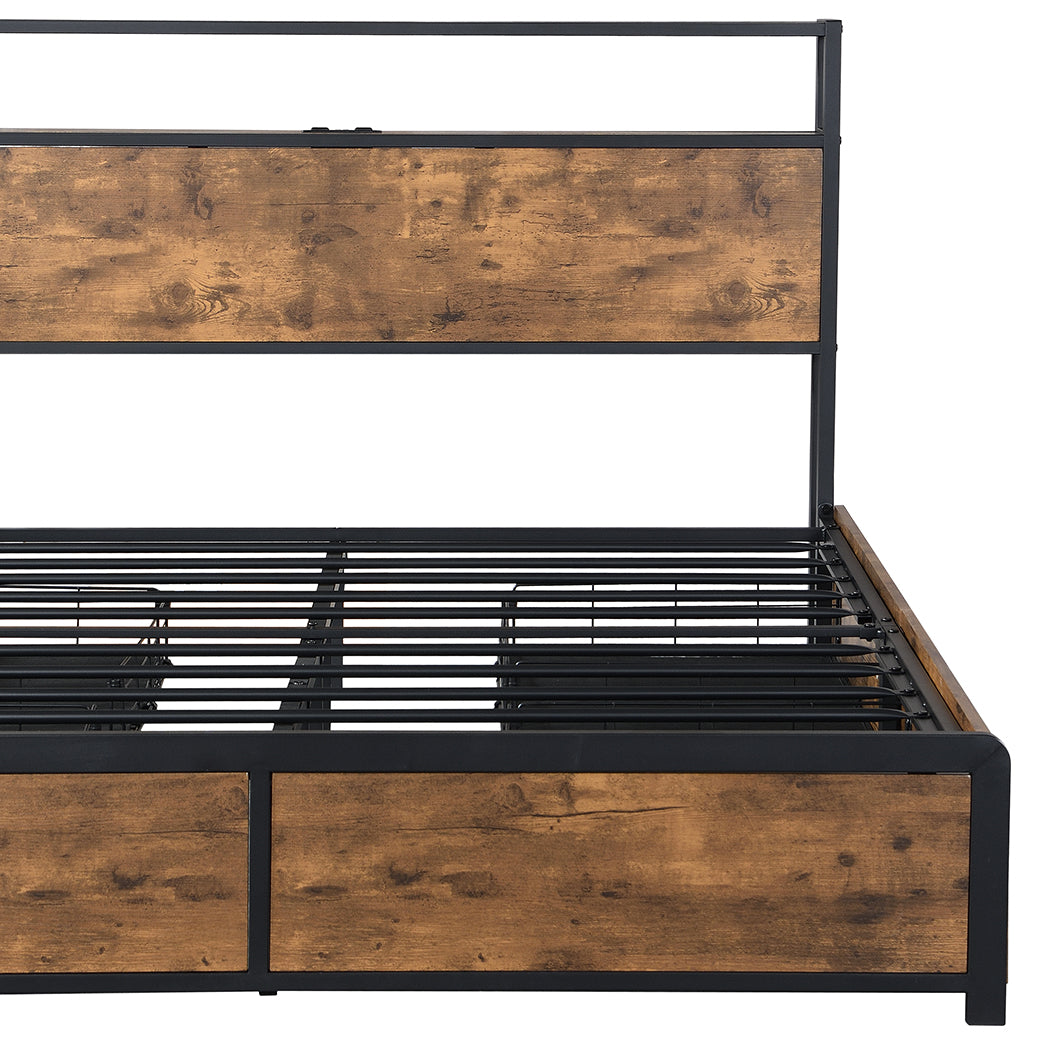 Levede Double Bed Frame RGB LED 4 Drawers USB