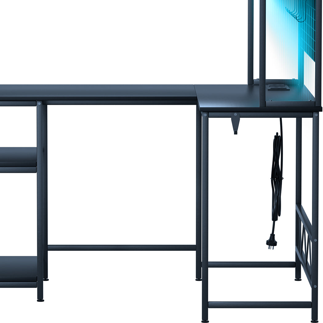 Levede L Shaped Gaming Desk with LED Lights Black