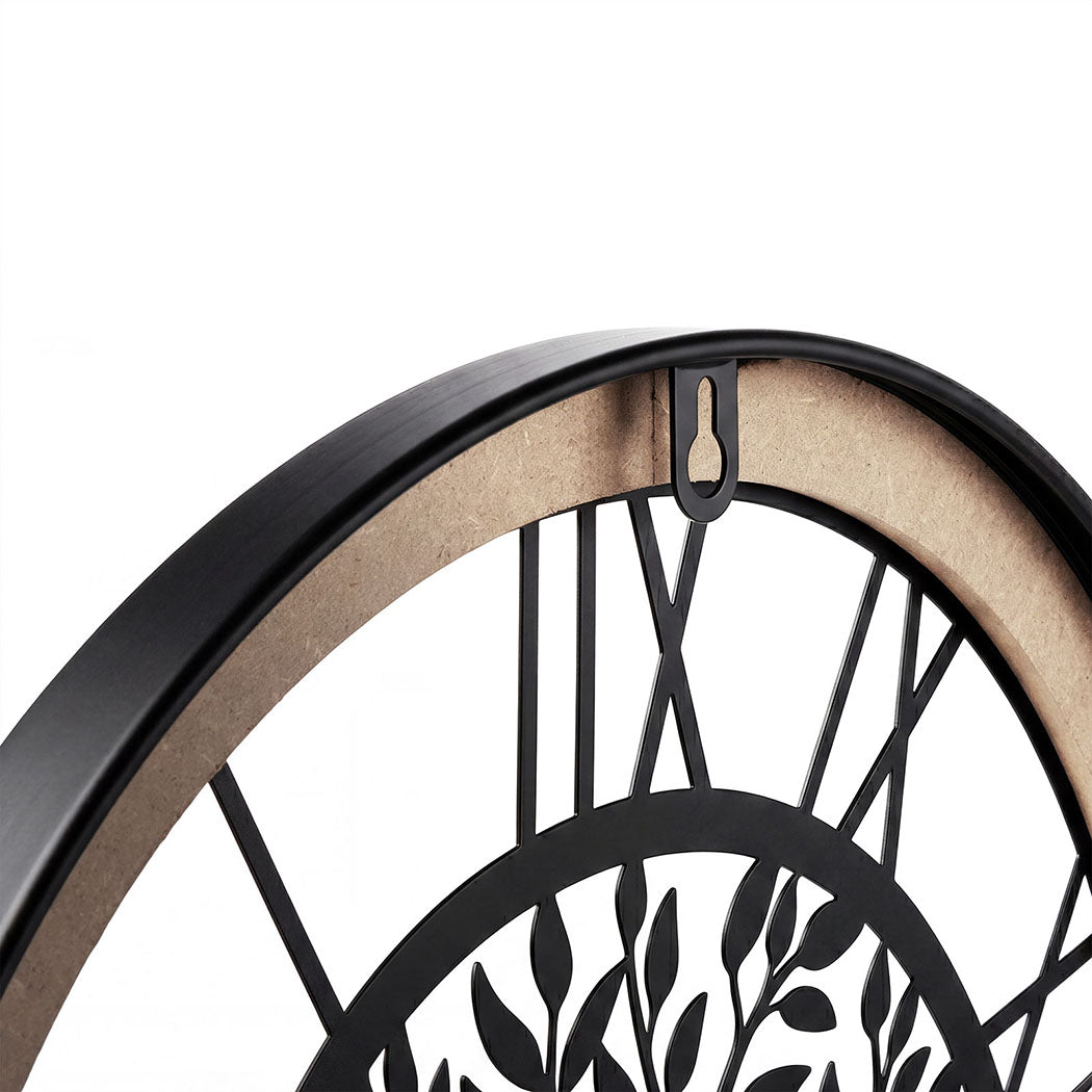 Yezi Wall Clock 40cm Vintage Tree Design Silent Quartz Iron Wood Black