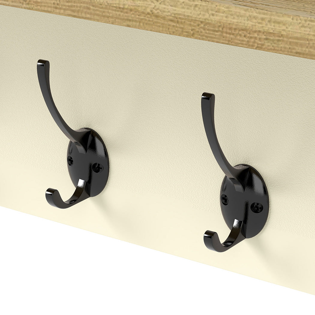 Levede Coat Rack Wall Mounted Shelf 7 Double Hooks Storage Entryway Hallway