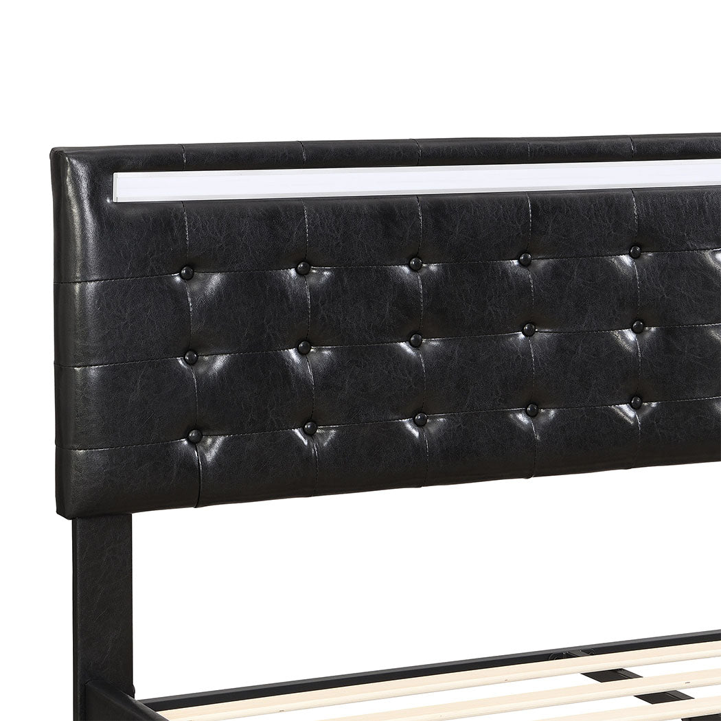 Levede Floating Bed Frame Double with Headboard LED Lights Mattress Base