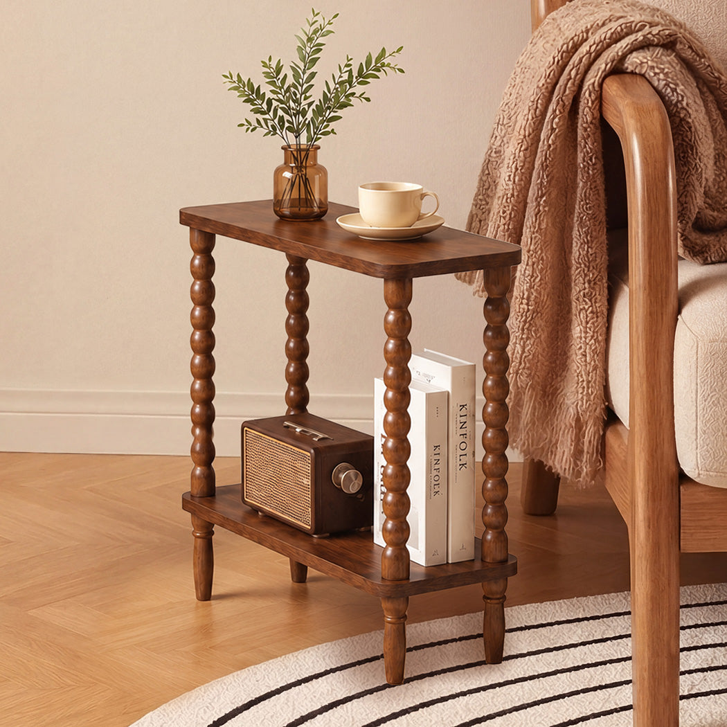 Levede Side Table Slim Storage Shelf for Bedside End Table Hallway Brown