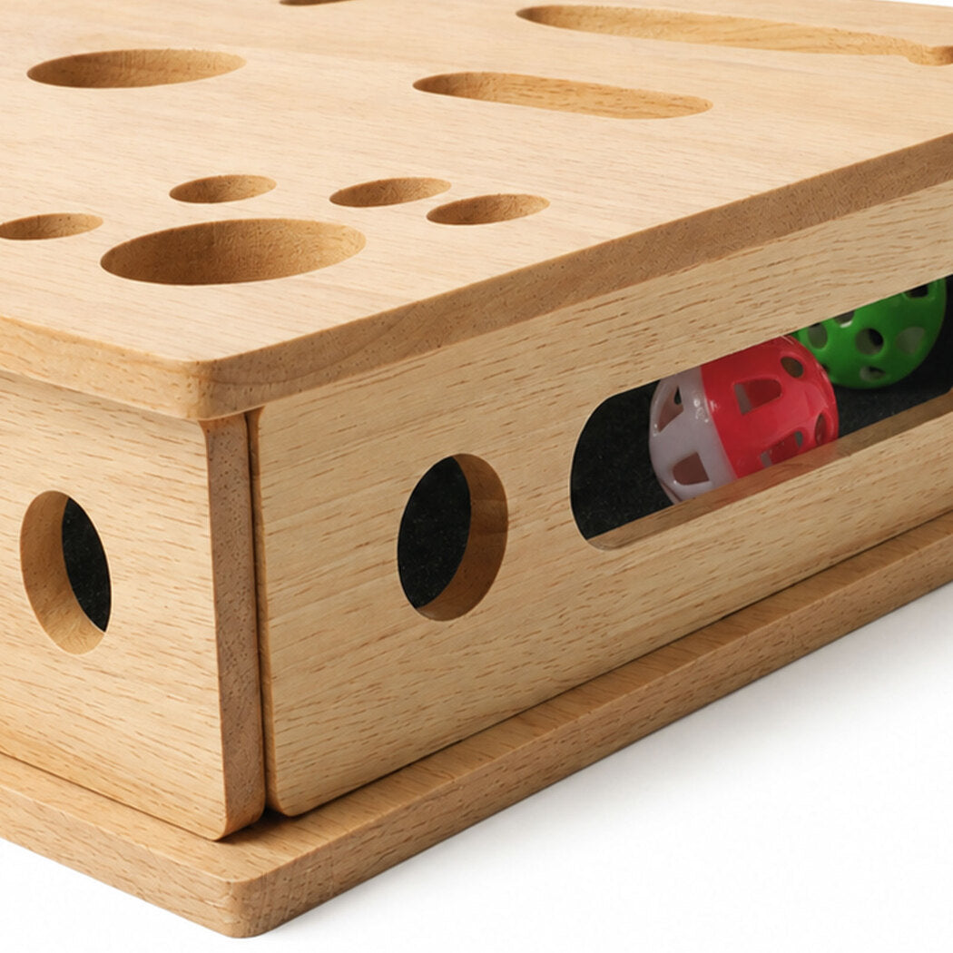 Pawz Cat Nail File Scratcher Large Solid Wood with Toy Balls for Indoor Cats