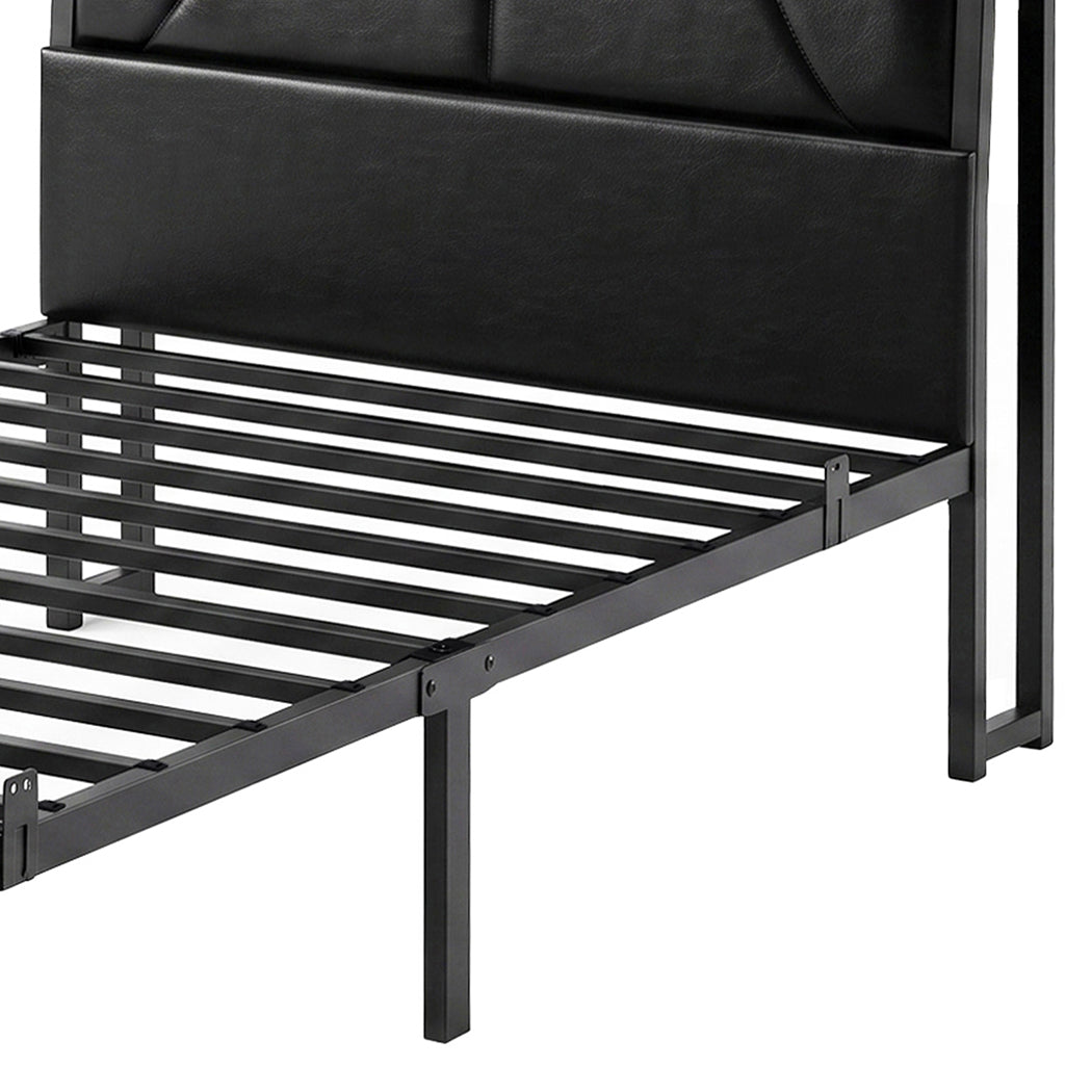 Levede Single Bed Frame PU Upholstered LED Storage Headboard Charging Home Black
