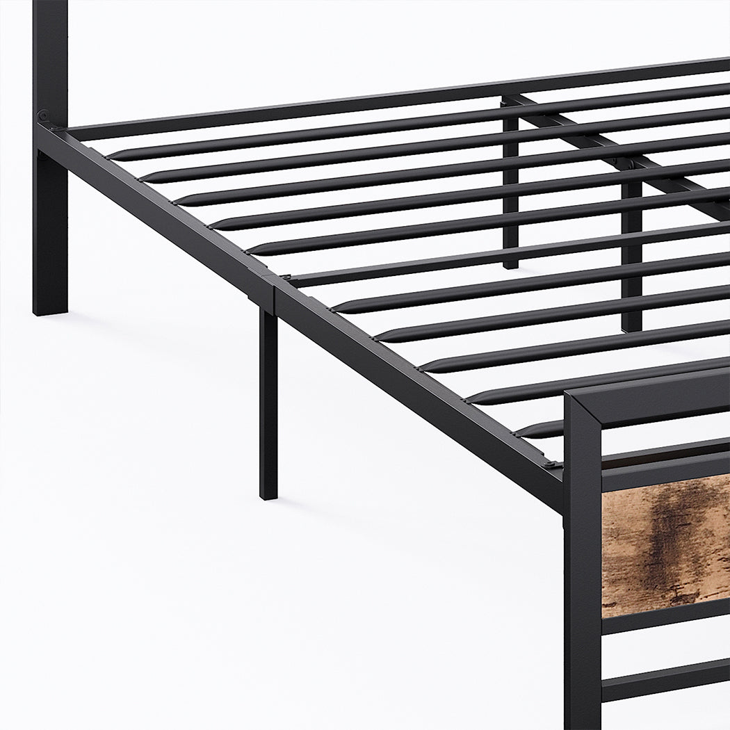 Metal Bed Frame Mattress Base Set Wood Queen