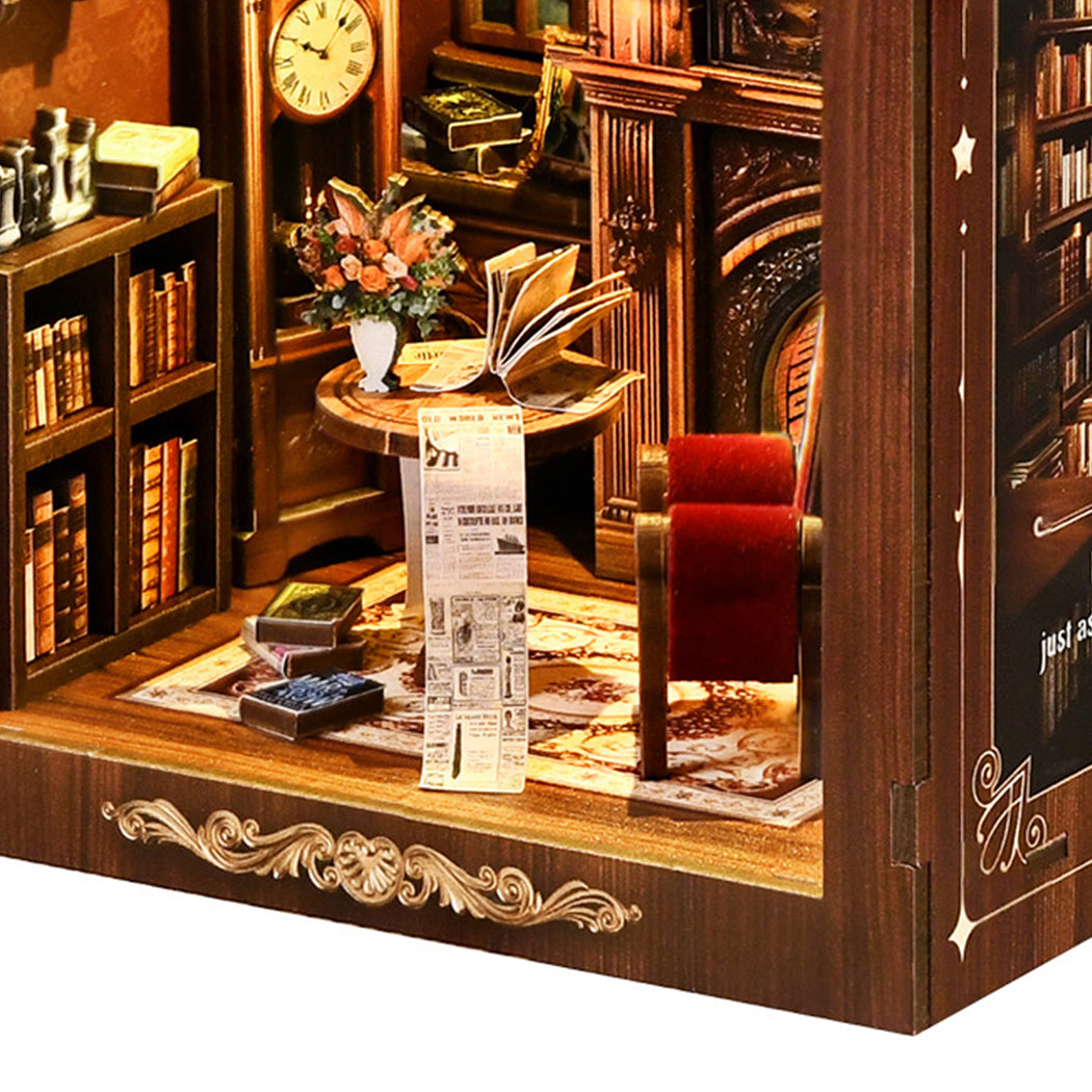 Bo Peep Book Nook Kit For Adults Miniature Bookstore Model with Warm LED Walnut