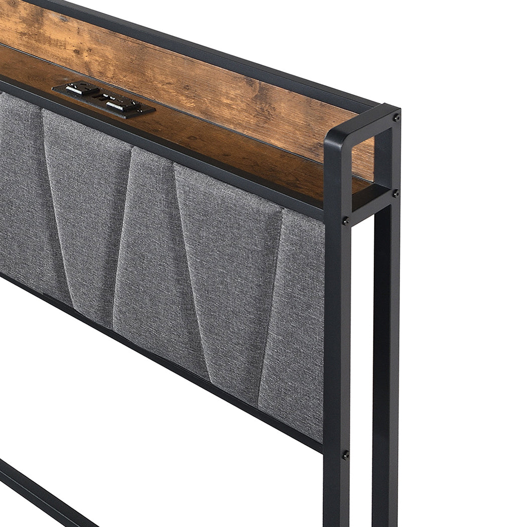 Levede Single Bed Frame Industrial Tufted Soft Storage Headboard USB Charge
