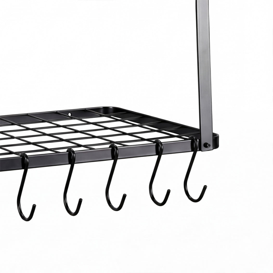 Toque Metal Pot Pan Rack Hanging Kitchen Shelf Wall Mounted Organizer 10 Hooks
