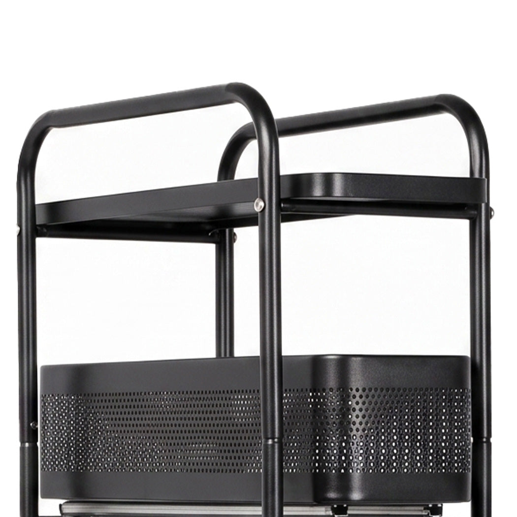 Levede 5 Tier Storage Trolley Slim With Pull Out Drawers For Home Kitchen Black