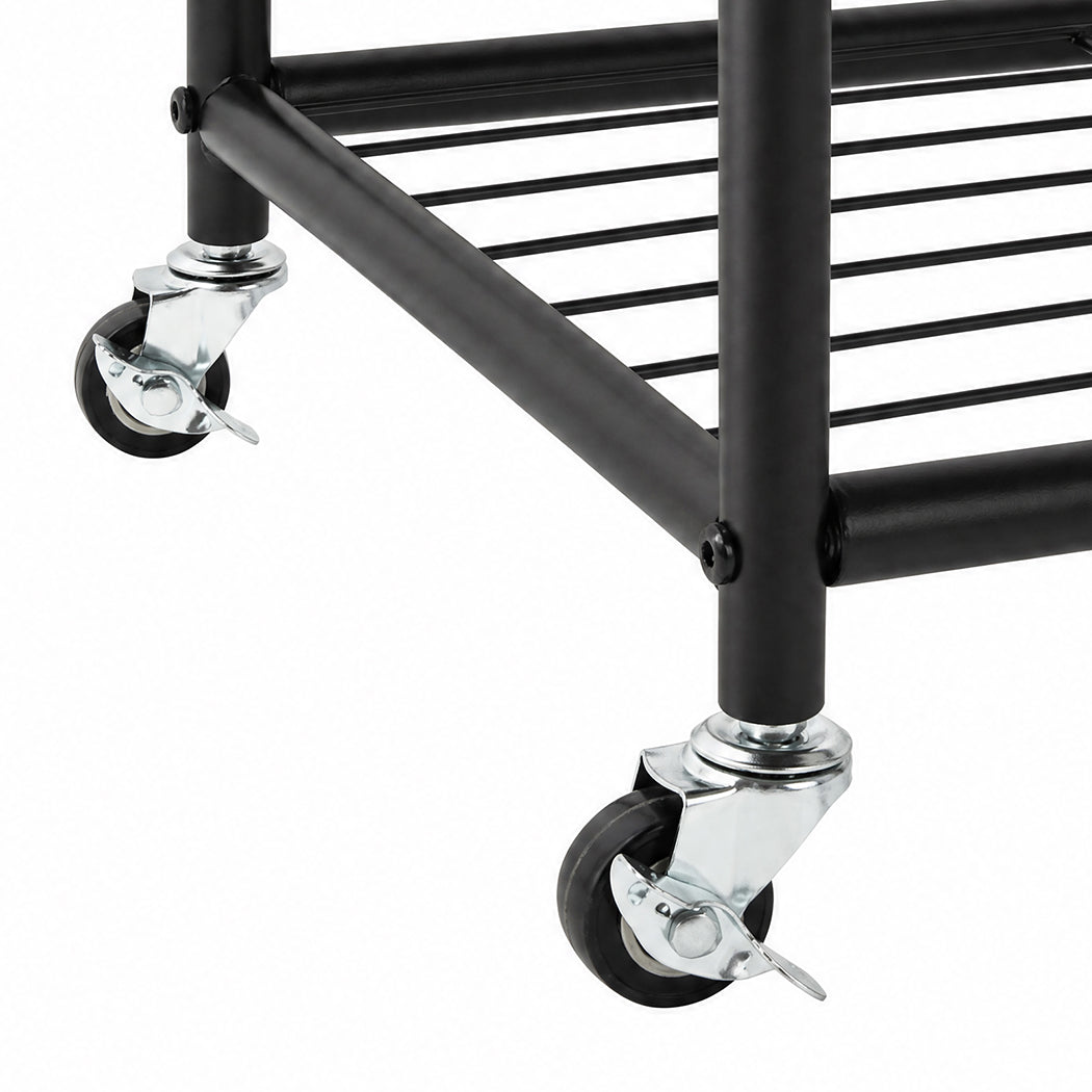 Levede Clothes Rack Heavy Duty Garment Rack 2 Shelf Locking Wheels Bedroom Black